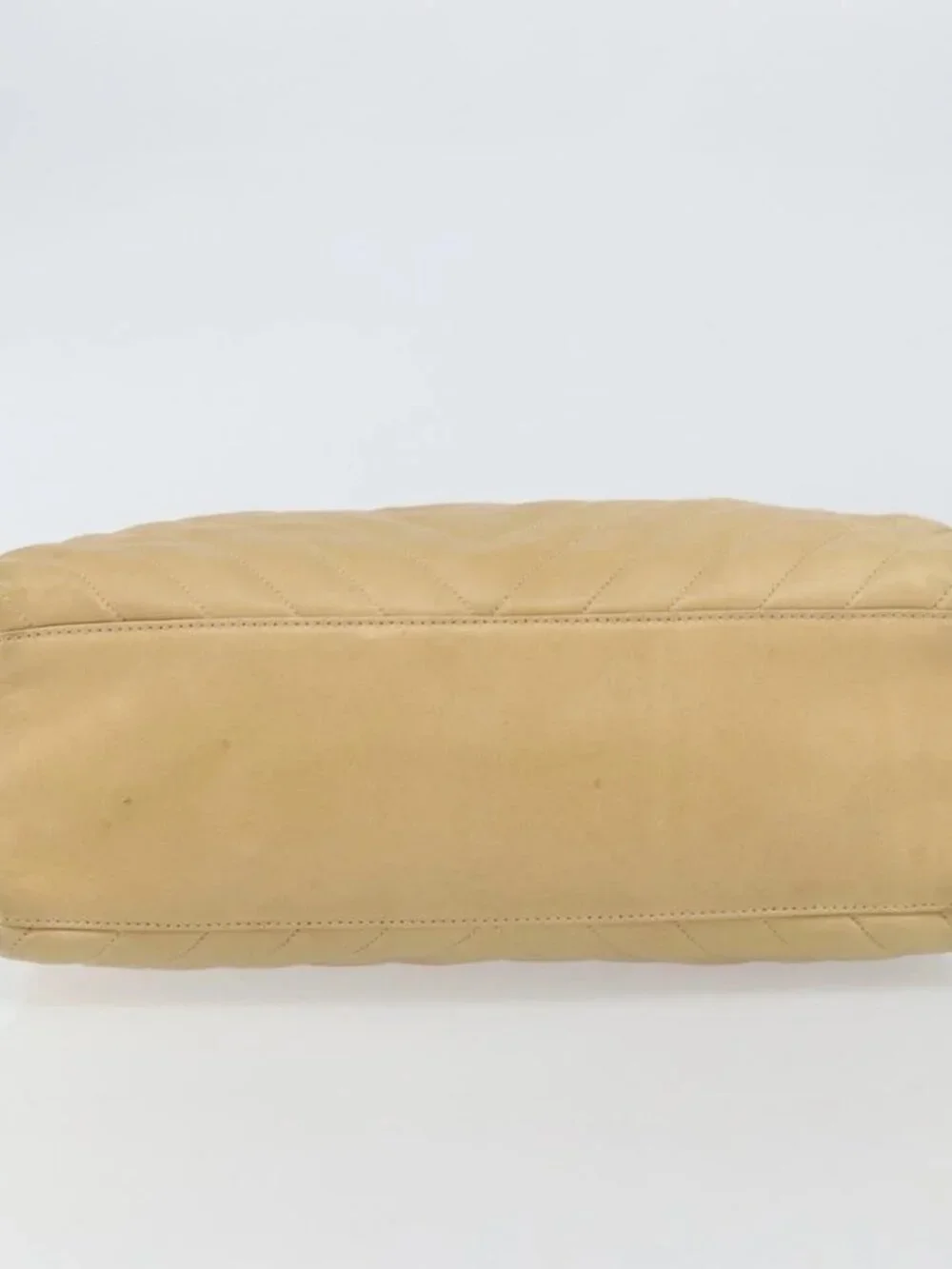 CHANEL V Stitch Hand Bag Leather Beige Gold CC Auth BA9348